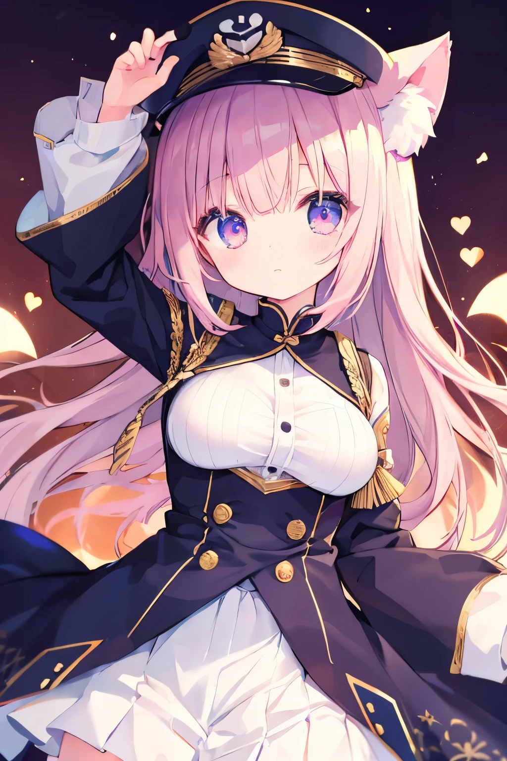 Navy uniform、Elementary school girl、7-year-old girl,Pink shortcuts,Very beautiful and Shining Eyes、Shining Eyes、1 girl、Large Breasts、Cat ear、