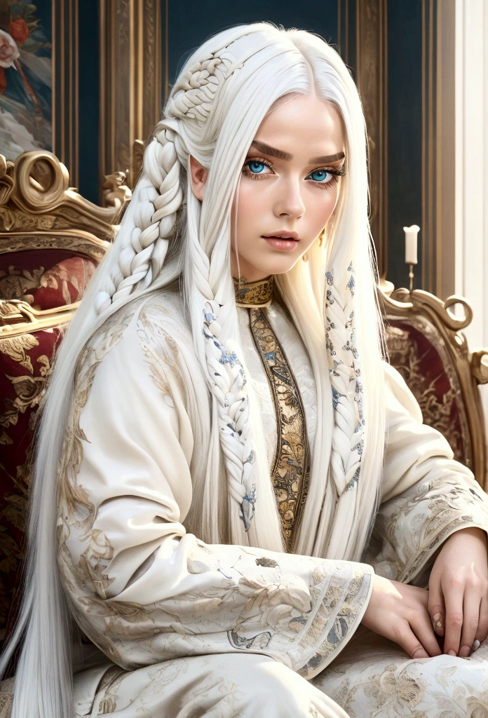 +masterpiece, Best Quality, Super detailed, a , rich details, (long white hair),  sofa in poor condition