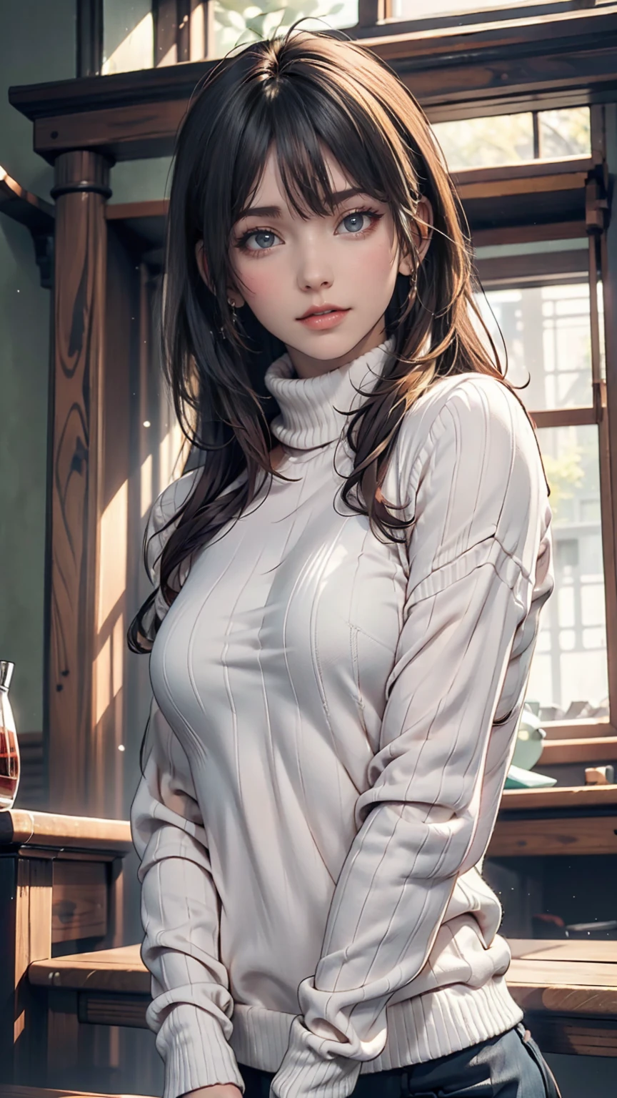 alone, One girl, yamagishi fuuka, Gekkokan High , Turtleneck sweater,