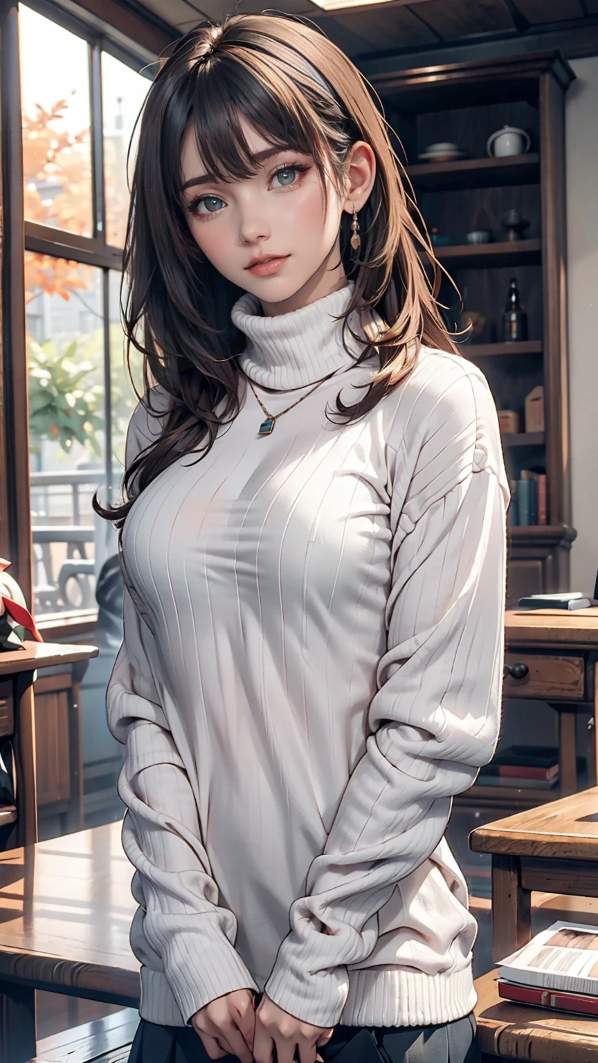 alone, One girl, yamagishi fuuka, Gekkokan High , Turtleneck sweater,