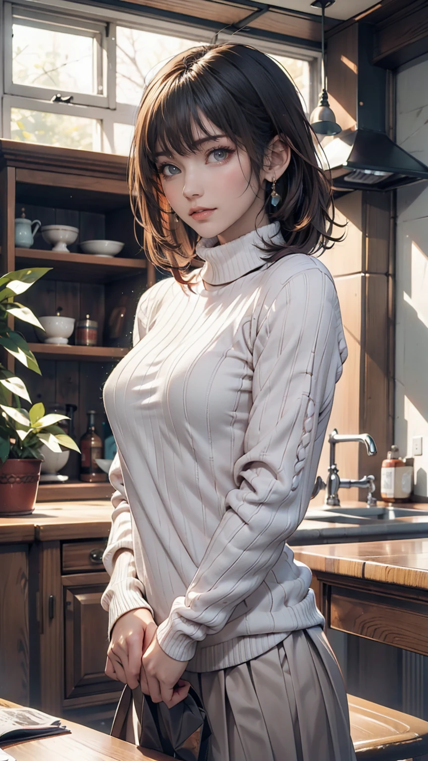 alone, One girl, yamagishi fuuka,  Gekkokan High , Turtleneck sweater,