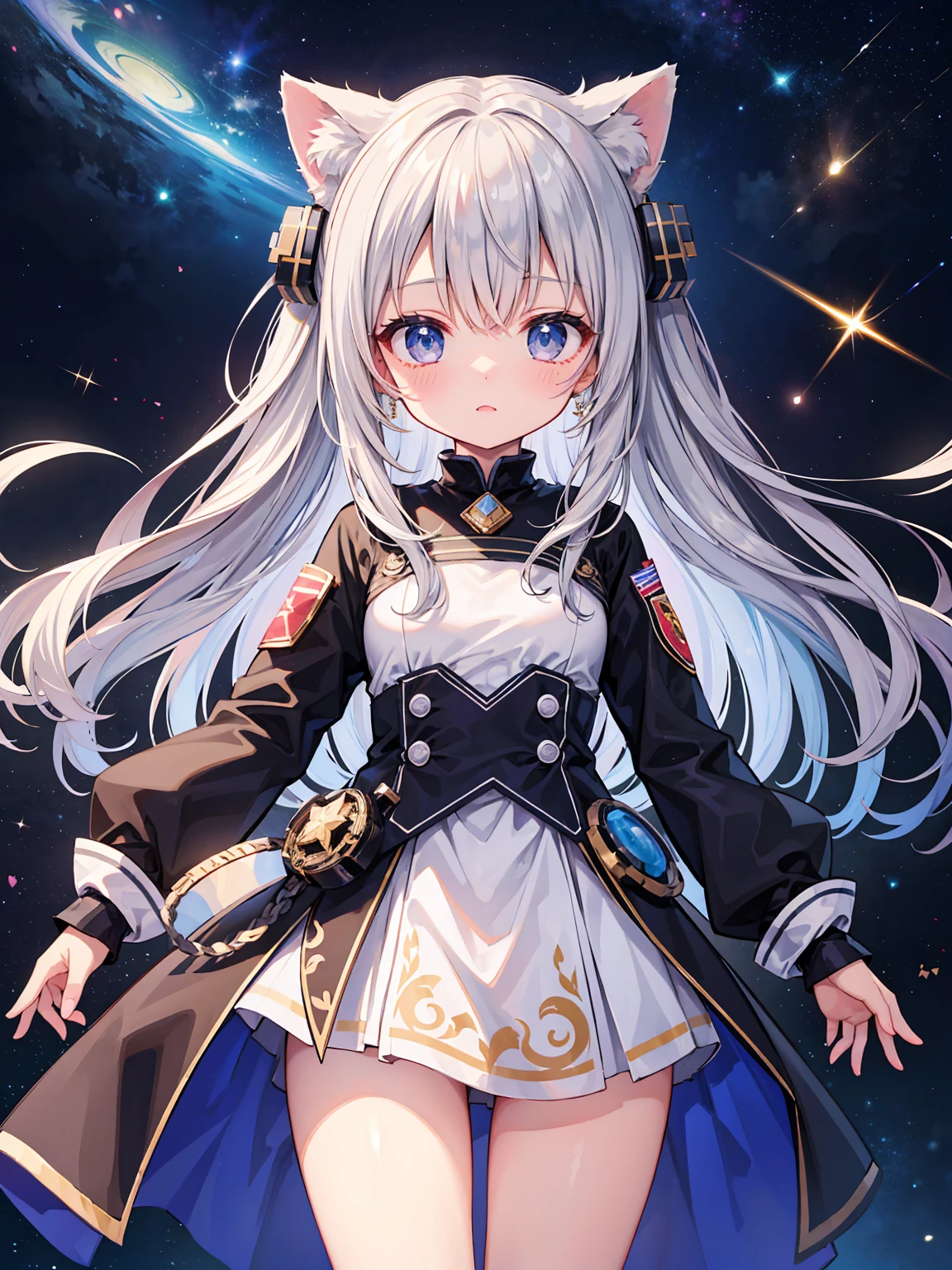 Sweet々She、Adorable、Long hair of light silver color、Researcher Cosplay、Space Station、masterpiece、Highest quality、The background is transparent