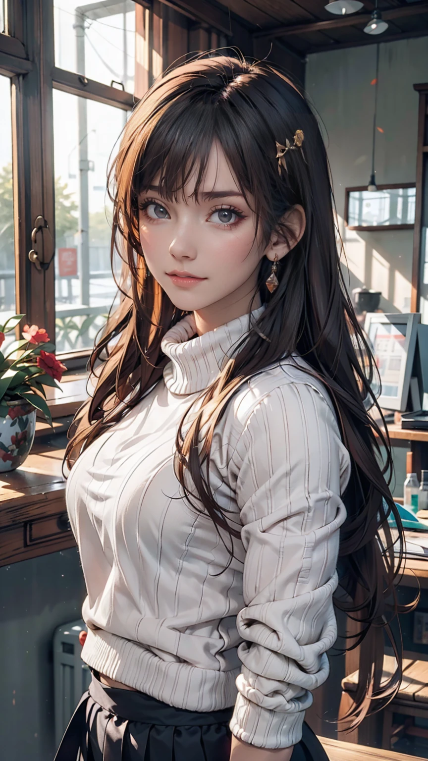 alone, One girl, yamagishi fuuka, Gekkokan High , Turtleneck sweater,