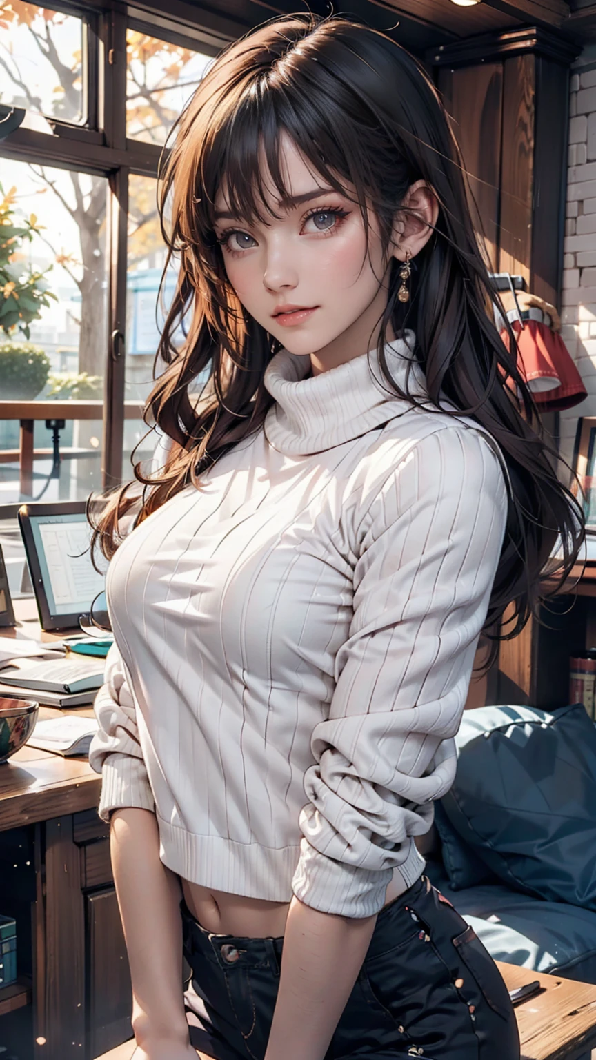 alone, One girl, yamagishi fuuka, Gekkokan High , Turtleneck sweater,