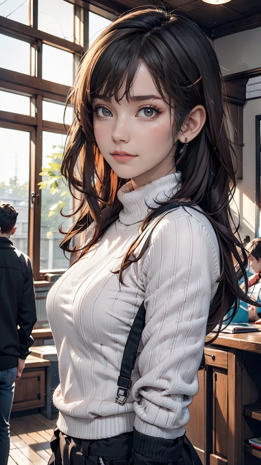 alone, One girl, yamagishi fuuka, Gekkokan High , Turtleneck sweater,