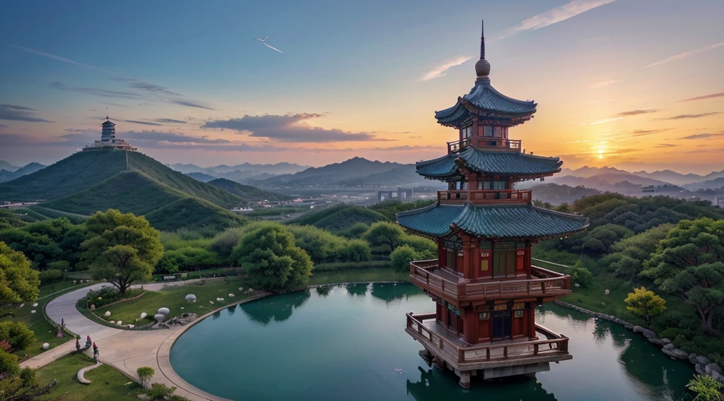 Scenery of Korea, Korean beauty, Healing Forest, A Moment of Healing, Time for Meditation, (Breathtaking views:1.1),A sky full of clouds,Sacred, Celestial Light,cliff,colourful colors,alluring atmosphere,Phenomenal Scenery,Majestic clouds,Majestic views,Dramatic cliffs,Unimaginable Beauty,Celestial Light,Dreamy panoramas,Serene and charming,Unforgettable scenery,impressive,Sublime Vision,Amazing natural wonders,Otherworldly vibes,magnificent view,Silent and paradisiacal,enchanted scenery,superb view,Dazzling colors,Amazing show,Tranquility and serenity,Magnificent sunset,Shining Sky,Quiet and peaceful atmosphere,Subtle and seductive,Magnificence and beauty,Sublime and subtle,Unreal and impressive,Unforgettable sublimity,Divine and fascinating,breathtaking, Beautiful and magical,Fascinating and surreal, Alawi Pagoda(Alawi Pagoda)is in the park,There are legs and legs, Beautiful renderings of Korea, Ancient Korean Architecture, Cyberpunk Korean Ancient Castle, Korean Architecture, Korean Palace, Korean-style building, Korean Temples, digital painting of a pagoda, With the Aesthetics of Ancient Korea, Brilliant Skies,flying birds