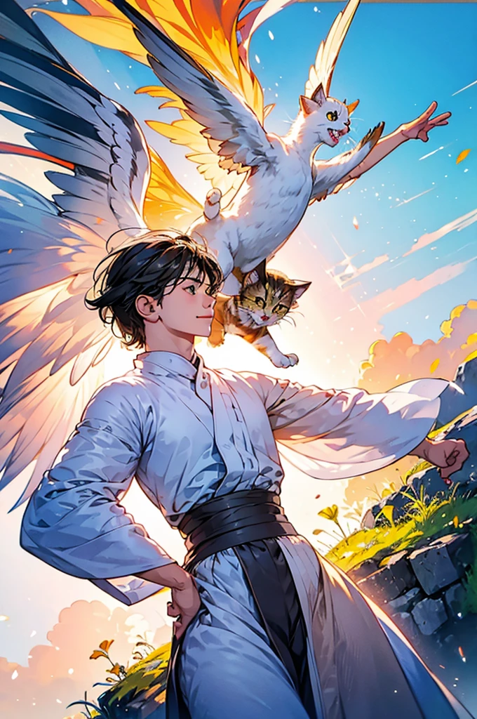 winged flying cat