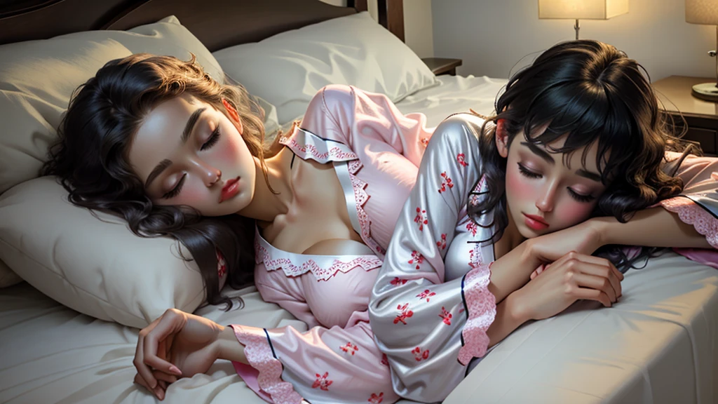 Beautiful woman sleeping wearing nightwear, pajamas realistic masterpiece