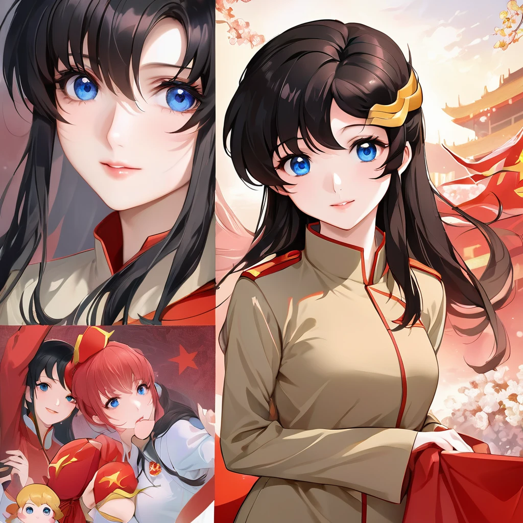 ((Highest quality)), ((masterpiece)), (detailed), (Perfect Face)、The woman is a Chinese Lacus Clyne with blue eyes and medium-long black hair. She is wearing an engagement ring. She has become a member of the glorious Chinese Communist Party and has sworn absolute loyalty to the Chinese Communist Party. She is a righteous Communist Party member of China.、The woman is a member of the Chinese Communist Party and is wearing a khaki Mao suit.、For the sake of China, they dye their hair, hairstyle, clothes, and everything they wear belongs to the Chinese Communist Party, and their thoughts are also Chinese, becoming great Chinese in body and mind.、The woman became Lacus Clyne, a Chinese woman who was proud of and loved China.、Women are great members of the Chinese Communist Party for China、The woman is a beautiful, respectable and exemplary Communist Party member.