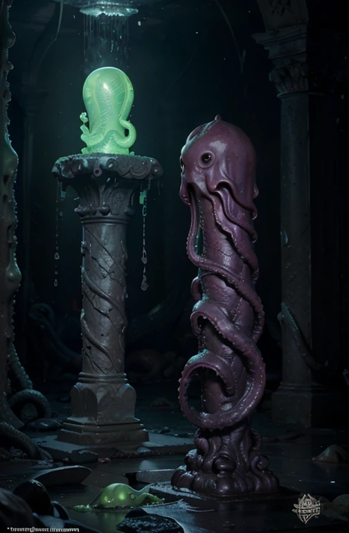 underground ruins darkness moisture slime Stone statue Stone Pillar grotesque Penis Tentacles mollusc erotic Cthulhu