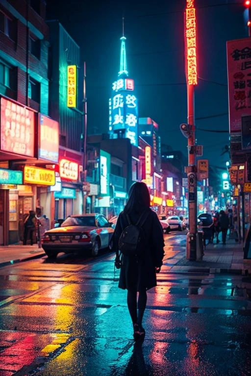 Highest quality、Future City、Neon Town、Street Corner、One person、Lonely、Fantasy