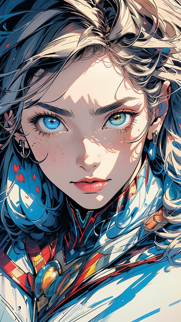 (((masterpiece, highest quality))),(((solo:1.2))),(((1girl:1.2))),32k wallpaper, very detailed,(((((portfolio))))),(((((Close-up))))),(((((bust up))))),((((more various angle)))),((((highlight)))),((((heterochromia)))),(((complete. detailed face))),((((Extremely talented)))),(((((most complecated futristic machine))))),(Colorful color scheme),(((detailed unlimited complete equipment : scope))),(((((Absolutely simple background))))),(((Texture for people : grunge))),(((marvel super hero's))),(((Characteristic enlarged jaw))),(((huge chin))),(((Chin sticking out)))