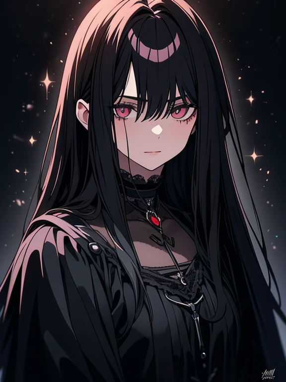a dark gothic portrait of a young beautiful female humanized crow, detailed facial features, mysterious expression, long dark hair, dark fantasy, dark moody atmosphere, digital art, cinematic lighting, hyperrealistic