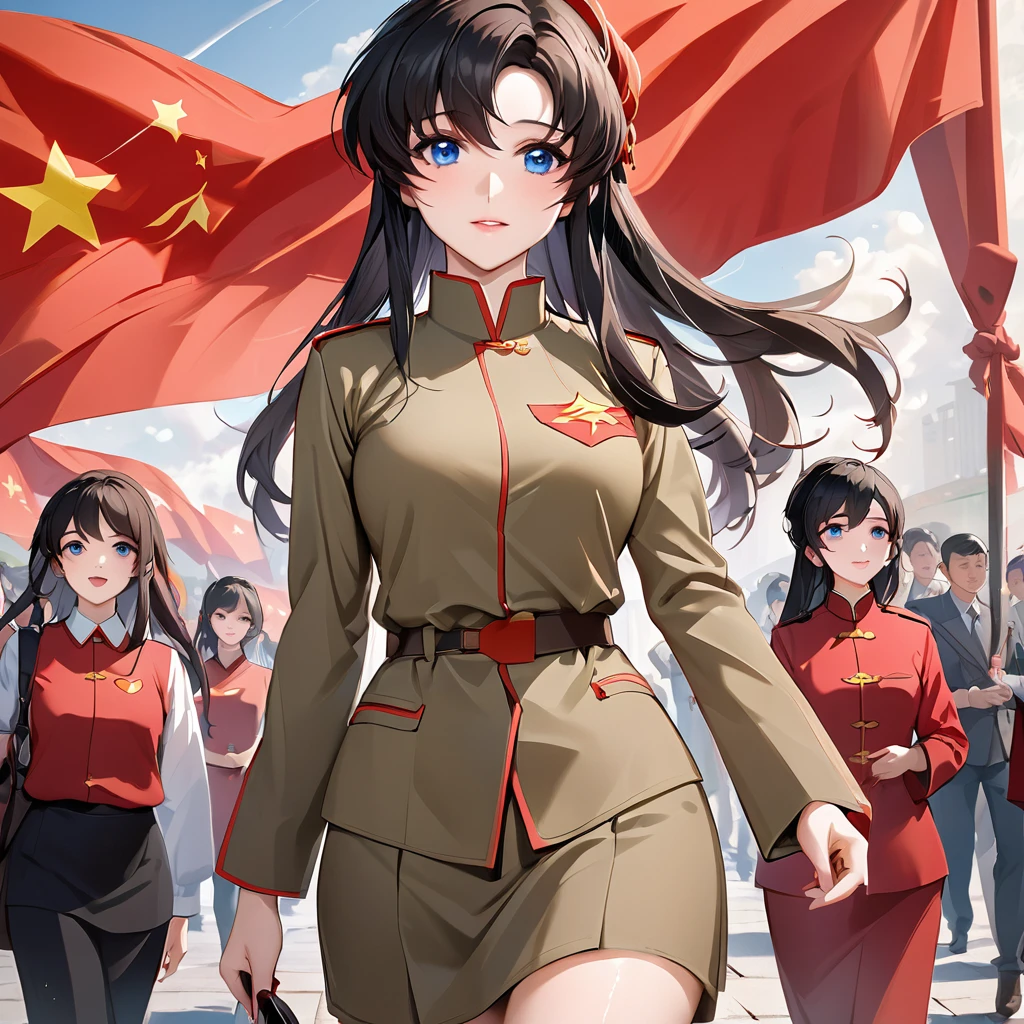 ((Highest quality)), ((masterpiece)), (detailed), (Perfect Face)、The woman is a Chinese Lacus Clyne with blue eyes and medium-long black hair. She is wearing an engagement ring. She has become a member of the glorious Chinese Communist Party and has sworn absolute loyalty to the Chinese Communist Party. She is a righteous Communist Party member of China.、The woman is a member of the Chinese Communist Party and is wearing a khaki Mao suit.、For the sake of China, they dye their hair, hairstyle, clothes, and everything they wear belongs to the Chinese Communist Party, and their thoughts are also Chinese, becoming great Chinese in body and mind.、The woman became Lacus Clyne, a Chinese woman who was proud of and loved China.、The woman is serving as a comfort mission for China as a member of the great Chinese Communist Party.、The woman is a beautiful, respectable and exemplary Communist Party member.