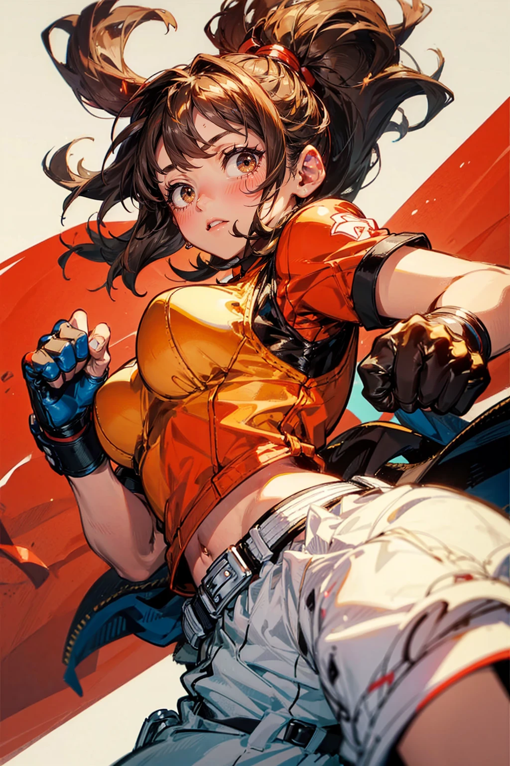 1girl,solo,cute,brown hair,fighter,knuckle,glove