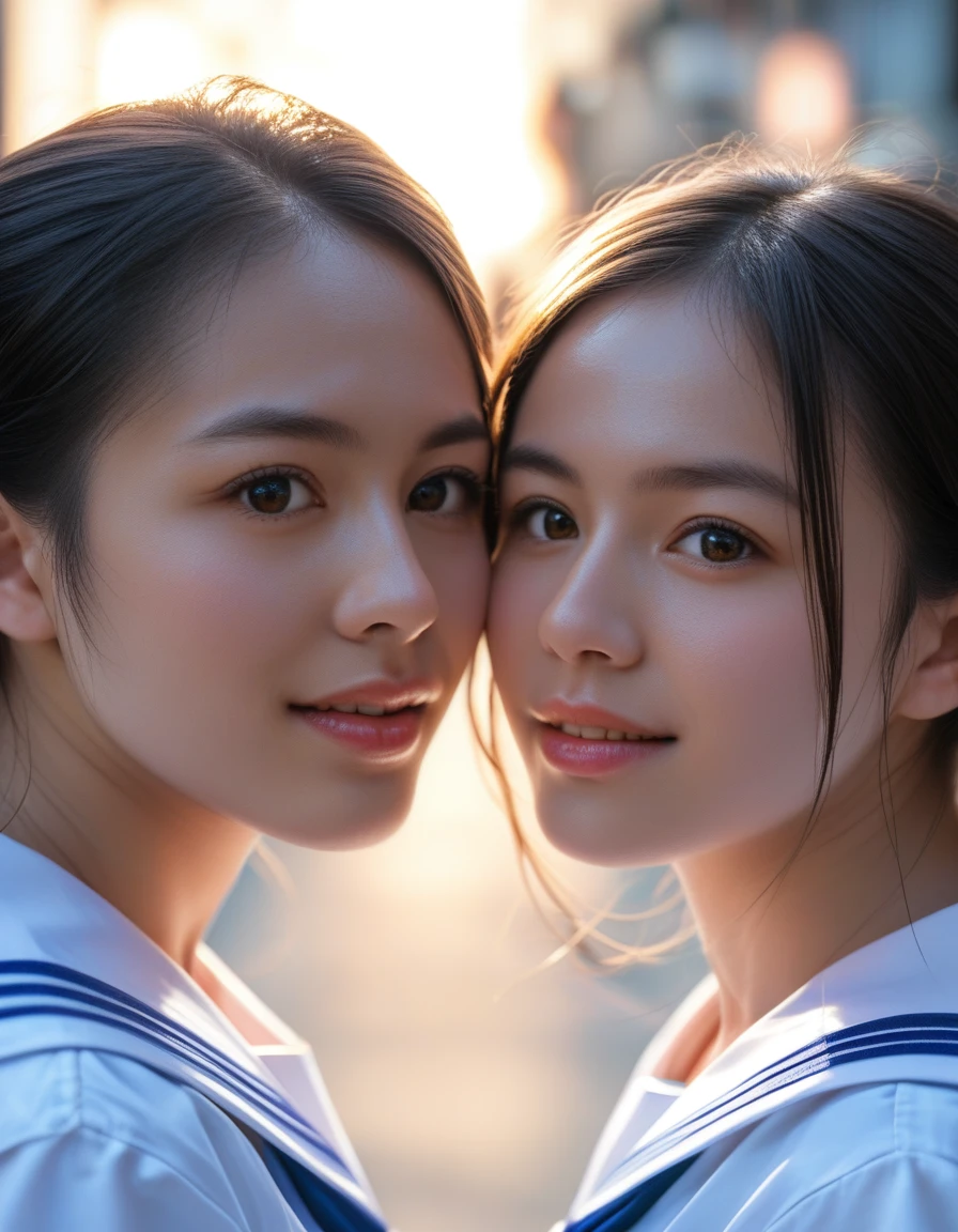score_9, score_8_superior, score_7_superior, evaluation_keep , A realistic handsome Japanese man in a ,Two girls on either side,Sailor suit,8k, Highest quality, masterpiece, Realistic, Super detailed, photo Realistic, hyper Realistic, Smoother lighting, 映画の照明品質を向superiorさせる, Realistic lighting, Backlight, Bright light, 品質の向superior, Highest quality real texture skin, close,street