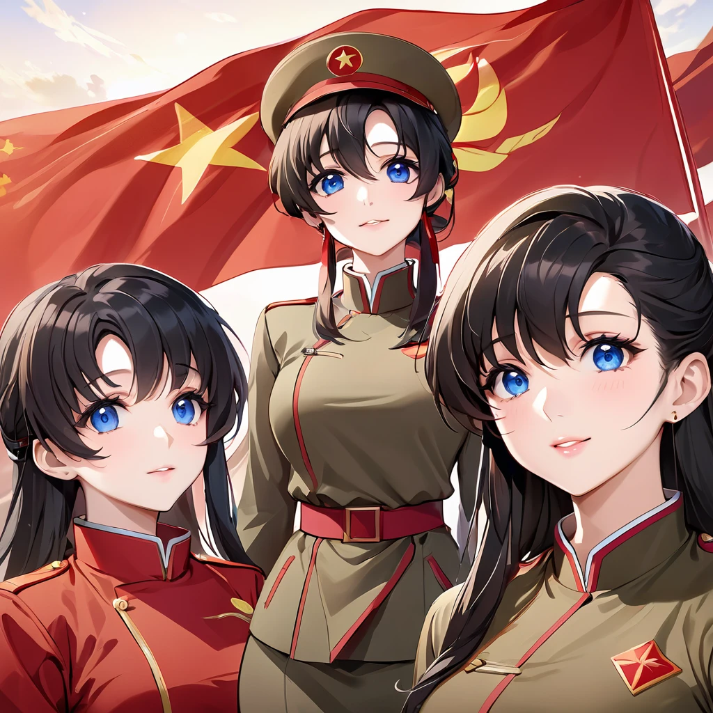 ((Highest quality)), ((masterpiece)), (detailed), （Perfect Face）、The woman is a Chinese Lacus Clyne with blue eyes and medium-long black hair. She is wearing an engagement ring. She has become a member of the glorious Chinese Communist Party and has sworn absolute loyalty to the Chinese Communist Party. She is a righteous Communist Party member of China.、The woman is a member of the Chinese Communist Party and is wearing a khaki Mao suit.、For the sake of China, they dye their hair, hairstyle, clothes, and everything they wear belongs to the Chinese Communist Party, and their thoughts are also Chinese, becoming great Chinese in body and mind.、The woman became Lacus Clyne, a Chinese woman who was proud of and loved China.、The woman is serving as a comfort mission for China as a member of the great Chinese Communist Party.、The woman is a beautiful, respectable and exemplary Communist Party member.