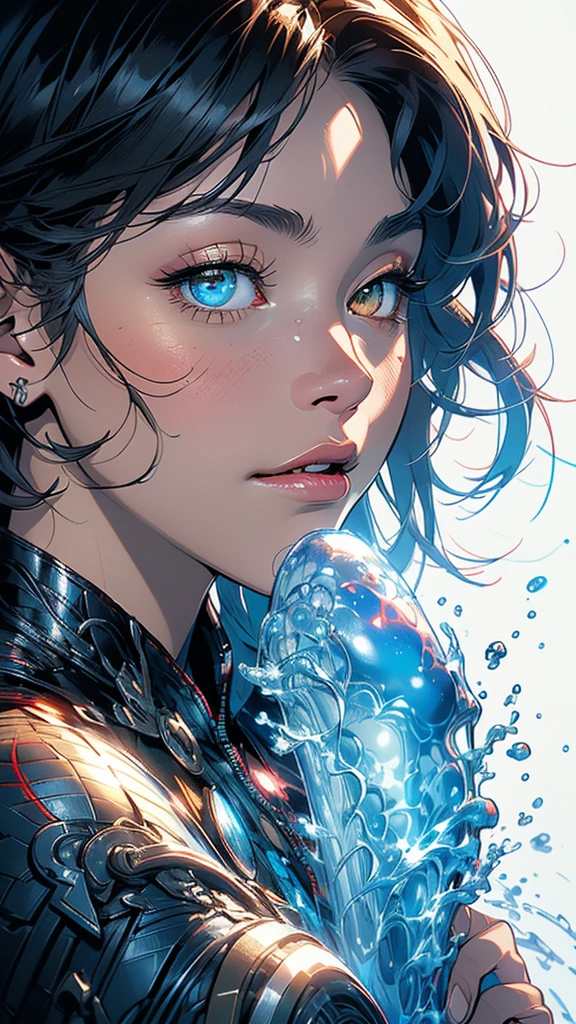 (((masterpiece, highest quality))),(((solo:1.2))),(((1girl:1.2))),32k wallpaper, very detailed,(((((portfolio))))),(((((Close-up))))),(((((bust up))))),((((more various angle)))),((((highlight)))),((((heterochromia)))),(((complete. detailed face))),((((Extremely talented)))),(((((most complecated futristic machine))))),(Colorful color scheme),(((detailed unlimited complete equipment : scope))),(((((Absolutely simple background))))),(((Texture for people : grunge))),(((marvel super hero's))),(((Characteristic enlarged jaw))),(((huge chin))),(((Chin sticking out)))