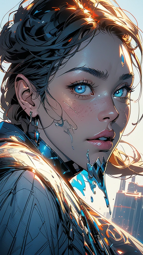 (((masterpiece, highest quality))),(((solo:1.2))),(((1girl:1.2))),32k wallpaper, very detailed,(((((portfolio))))),(((((Close-up))))),(((((bust up))))),((((more various angle)))),((((highlight)))),((((heterochromia)))),(((complete. detailed face))),((((Extremely talented)))),(((((most complecated futristic machine))))),(Colorful color scheme),(((detailed unlimited complete equipment : scope))),(((((Absolutely simple background))))),(((Texture for people : grunge))),(((marvel super hero's))),(((Characteristic enlarged jaw))),(((huge chin))),(((Chin sticking out)))