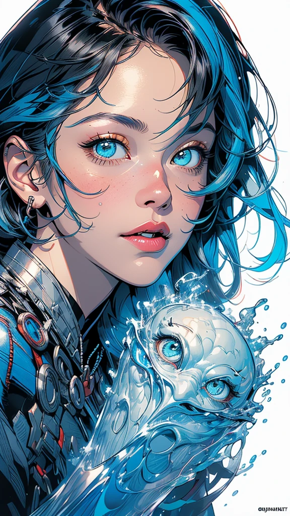 (((masterpiece, highest quality))),(((solo:1.2))),(((1girl:1.2))),32k wallpaper, very detailed,(((((portfolio))))),(((((Close-up))))),(((((bust up))))),((((more various angle)))),((((highlight)))),((((heterochromia)))),(((complete. detailed face))),((((Extremely talented)))),(((((most complecated futristic machine))))),(Colorful color scheme),(((detailed unlimited complete equipment : scope))),(((((Absolutely simple background))))),(((Texture for people : grunge))),(((marvel super hero's))),(((Characteristic enlarged jaw))),(((huge chin))),(((Chin sticking out)))