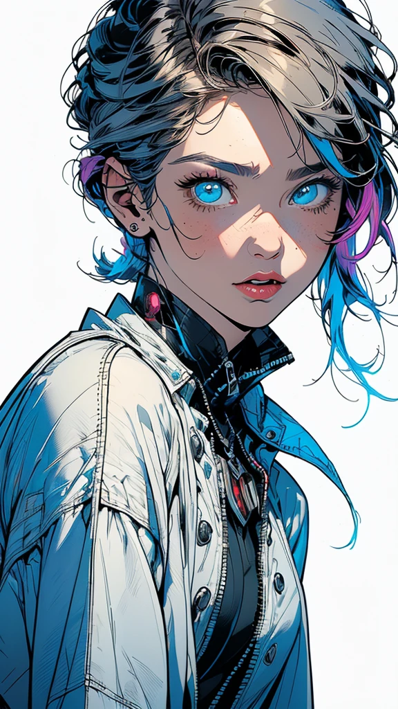 (((masterpiece, highest quality))),(((solo:1.2))),(((1girl:1.2))),32k wallpaper, very detailed,(((((portfolio))))),(((((Close-up))))),(((((bust up))))),((((more various angle)))),((((highlight)))),((((heterochromia)))),(((complete. detailed face))),((((Extremely talented)))),(((((most complecated futristic machine))))),(Colorful color scheme),(((detailed unlimited complete equipment : scope))),(((((Absolutely simple background))))),(((Texture for people : grunge))),(((marvel super hero's))),(((Characteristic enlarged jaw))),(((huge chin))),(((Chin sticking out)))
