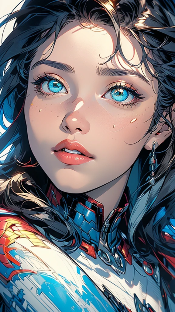 (((masterpiece, highest quality))),(((solo:1.2))),(((1girl:1.2))),32k wallpaper, very detailed,(((((portfolio))))),(((((Close-up))))),(((((bust up))))),((((more various angle)))),((((highlight)))),((((heterochromia)))),(((complete. detailed face))),((((Extremely talented)))),(((((most complecated futristic machine))))),(Colorful color scheme),(((detailed unlimited complete equipment : scope))),(((((Absolutely simple background))))),(((Texture for people : grunge))),(((marvel super hero's))),(((Characteristic enlarged jaw))),(((huge chin))),(((huge Chin sticking out)))