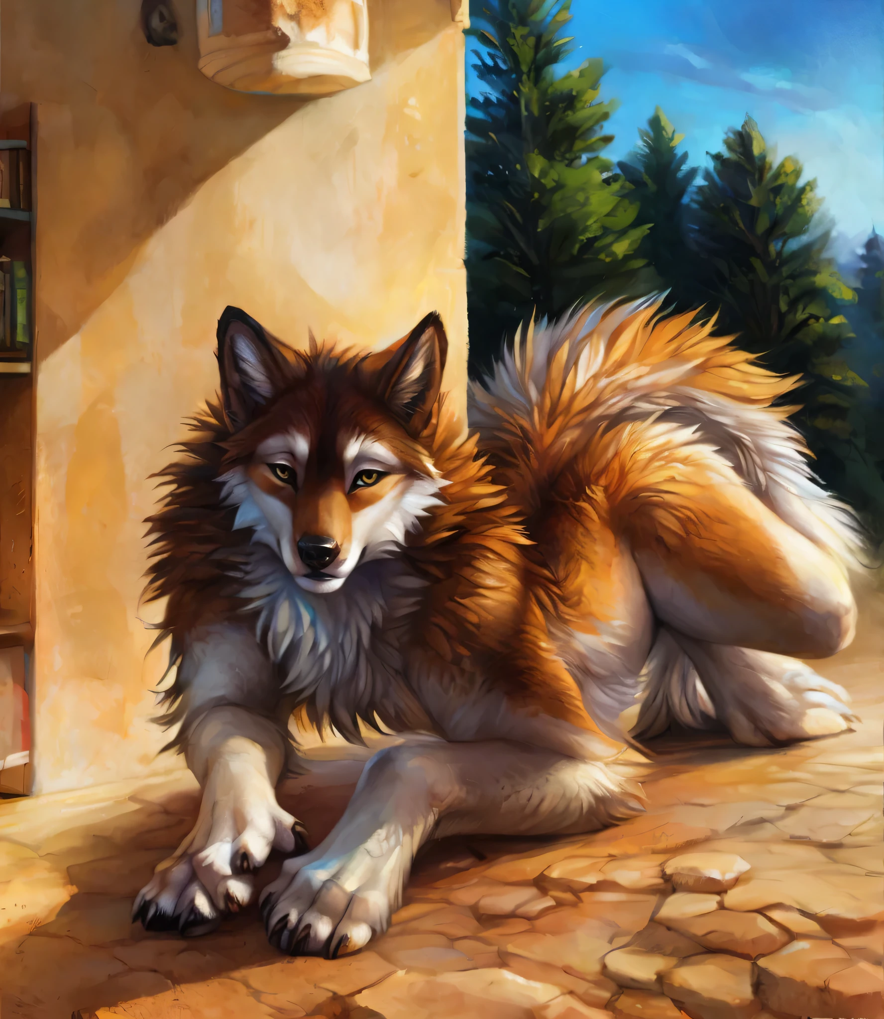 wild, female wolf, huge labia, huge knot, hyper dog labia, hyper vagina, Stands on four legs, Body of a wolf, wolf fluffy tail, precum release, excessive precum, precum, black genitals, black anus, raised tail, paws, best quality, shaded, extreme detail, very detailed, ultra-detailed, intricate, realistic, detailed background, hi res, realistic, photography \(artwork\), (by kenket), by ross tran, by michael & inessa garmash, by pino daeni, by isvoc, by kiguri, by alena aenami, by ruan jia, (by zenthetiger, by wolfy-nail), by Enki Bilal, by drmax, photorealism, huge erection, [tsukune minaga]