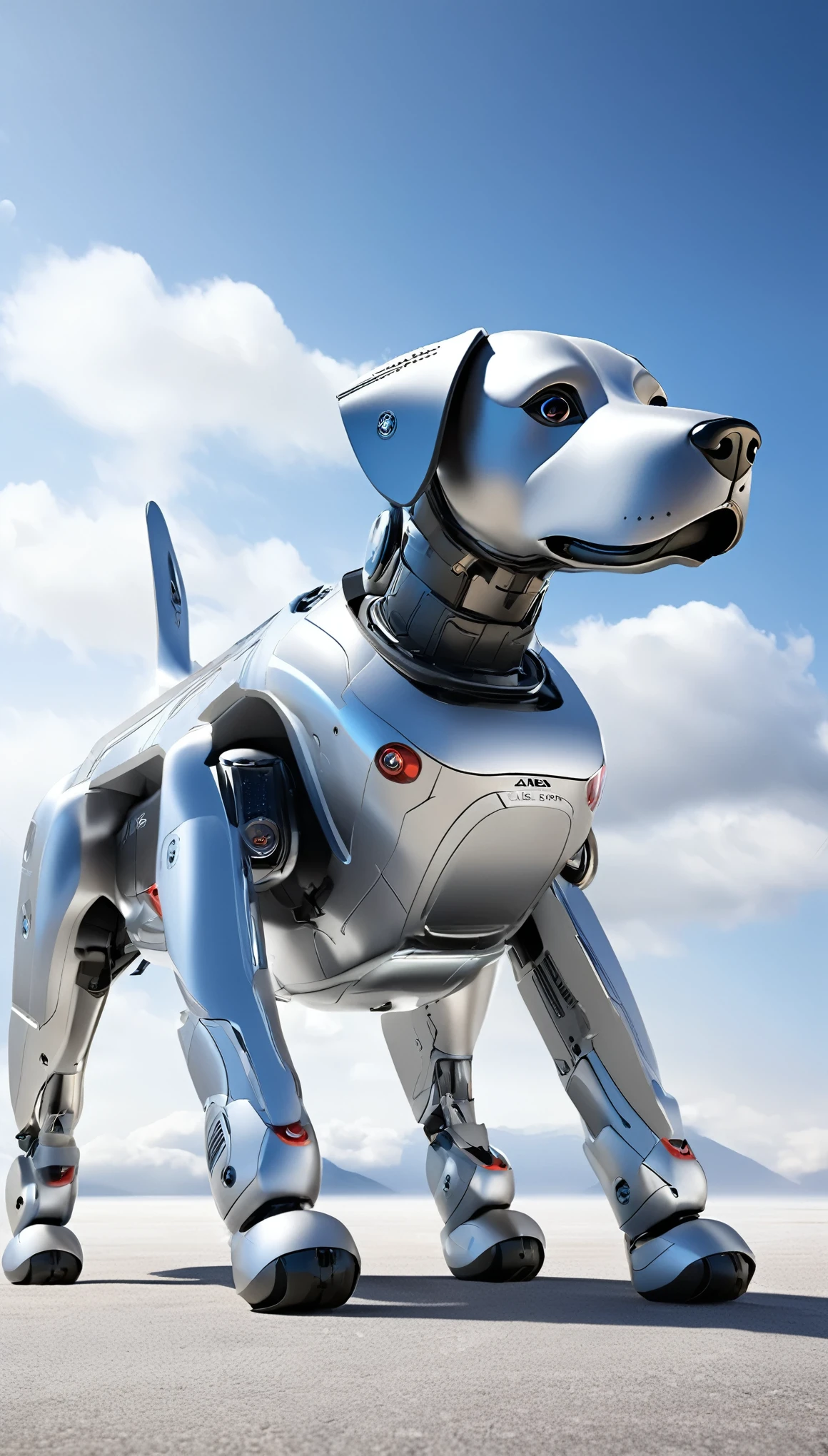 Highest quality, Realistic, photoRealistic, Award-winning photography, Design drawings, universe space, Combat Model, robotic dogs: AIBO, The highly evolved AIBO, fly in the sky, jet engine, missile, Laser beam