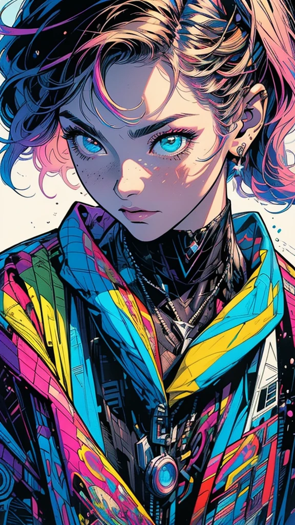 (((masterpiece, highest quality))),(((solo:1.2))),(((1girl:1.2))),32k wallpaper, very detailed,(((((portfolio))))),(((((Close-up))))),(((((bust up))))),((((more various angle)))),((((highlight)))),((((heterochromia)))),(((complete. detailed face))),((((Extremely talented)))),(((((most complecated futristic machine))))),(Colorful color scheme),(((detailed unlimited complete equipment : scope))),(((((Absolutely simple background))))),(((Texture for people : grunge))),(((marvel super hero's))),(((retrowave))),(((vaporwave))),60s,70s,80s