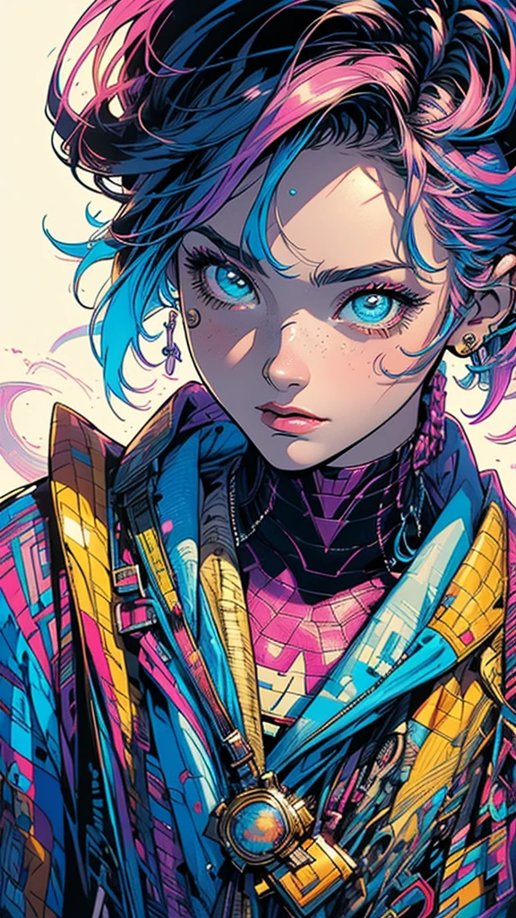 (((masterpiece, highest quality))),(((solo:1.2))),(((1girl:1.2))),32k wallpaper, very detailed,(((((portfolio))))),(((((Close-up))))),(((((bust up))))),((((more various angle)))),((((highlight)))),((((heterochromia)))),(((complete. detailed face))),((((Extremely talented)))),(((((most complecated futristic machine))))),(Colorful color scheme),(((detailed unlimited complete equipment : scope))),(((((Absolutely simple background))))),(((Texture for people : grunge))),(((marvel super hero's))),(((retrowave))),(((vaporwave))),60s,70s,80s