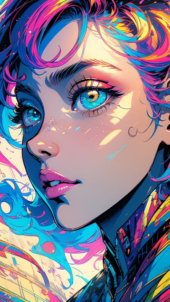 (((masterpiece, highest quality))),(((solo:1.2))),(((1girl:1.2))),32k wallpaper, very detailed,(((((portfolio))))),(((((Close-up))))),(((((bust up))))),((((more various angle)))),((((highlight)))),((((heterochromia)))),(((complete. detailed face))),((((Extremely talented)))),(((((most complecated futristic machine))))),(Colorful color scheme),(((detailed unlimited complete equipment : scope))),(((((Absolutely simple background))))),(((Texture for people : grunge))),(((marvel super hero's))),(((retrowave))),(((vaporwave))),60s,70s,80s