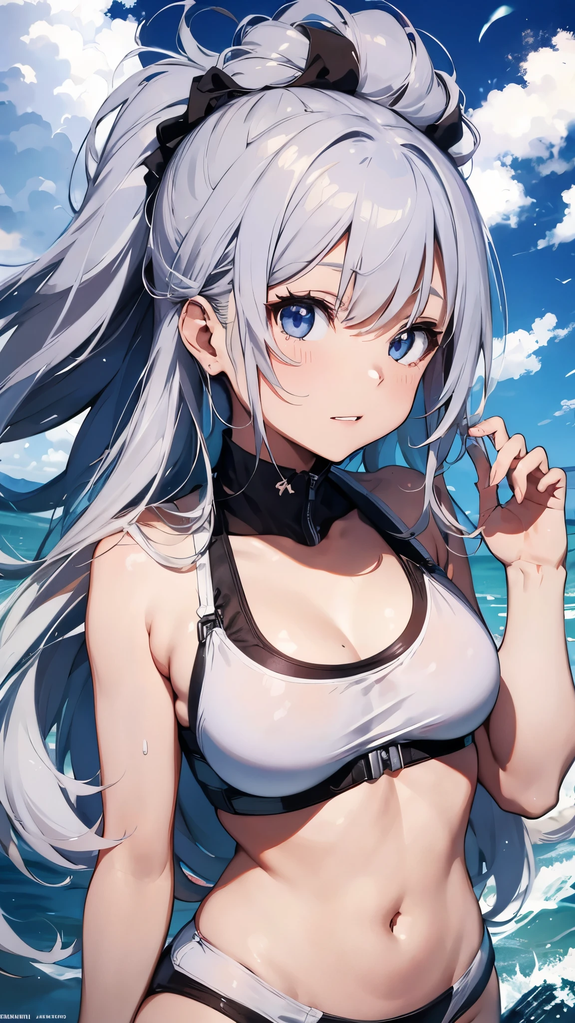 4K,8k,Silver-haired girl drawn in high resolution Japanese anime style、whole body、Women in white bikinis taking photos on a deserted beach, model bikini, , Young and cute gravure idol, Posing together in bras, Russian and Japanese mix, sakimichan, Asian woman, Wear a swimsuit, that'that'that'that'that'that'that'that'that'that'that'that'that'that'that'that'that'that'that'that'that'that'that'that'that'It's hot with the shining sun, Japanese Model, Cute Core, sakimichan hdri, Young Gravure Idol, Chubby