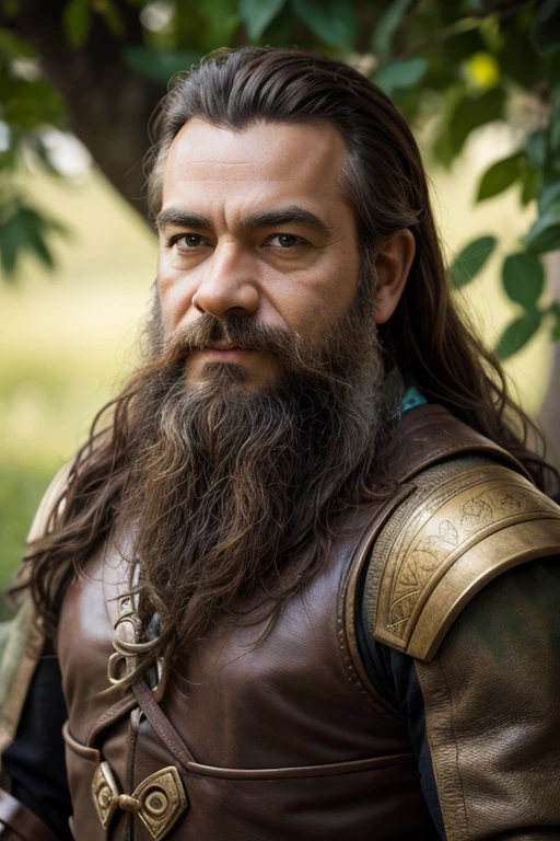 Portrait role-playing game, Bronze frame, Close-up, Race: dwarf, Pol: Male, age: 30 years, eyes: dark brown; Color of the skin: bright skin, hair: Curly brown, physique: Oily complexion, Facial features: Leafy beard, expression: Cheerful look, equipment: dwarf King clothing, background: simple portrait in frame, Альbackgroundс Муха (masterpiece, Best quality, high: 1.4), detailed, complex parts, 4K, Splashes of color, line art, Fibonacci
