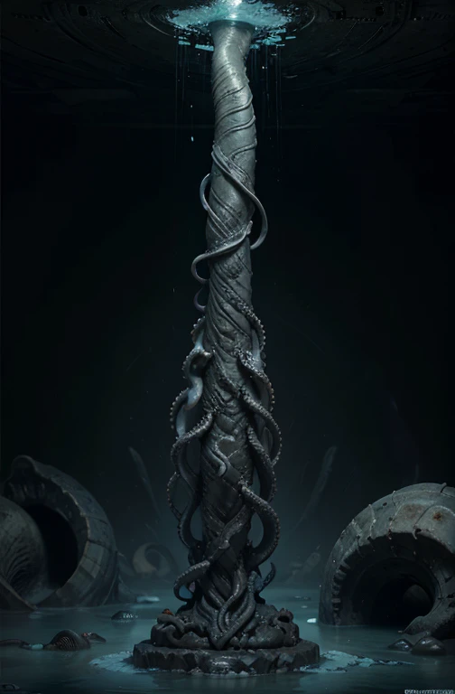 underground ruins darkness moisture Stone statue Stone Pillar grotesque Penis Vagina Tentacles mollusc erotic alien half submerged