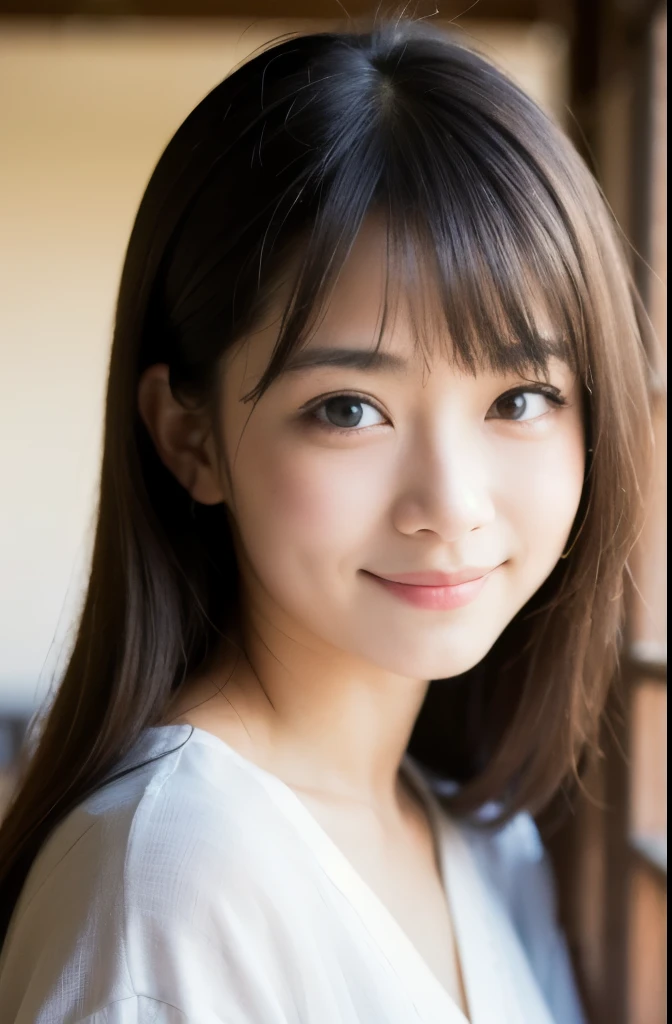 best quality, face focus, soft light, ultra high res, (photorealistic:1.4), RAW photo,(Shinozaki Ai), white skin,
1japanese girl, solo, cute, kawaii, smile, (pupil, lights in the eyes), detailed beautiful face, busty,(high resolution detail of human skin texture),(long hair),(portrait), upper body, white traditional kimono, in the Japanese-style room,