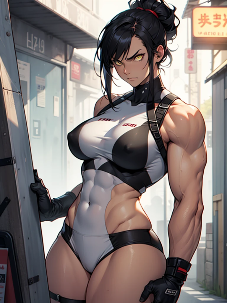 thick thick thick thick thick thick thick thick thick muscular girl big breasts white skin black hair yellow eyes frowning