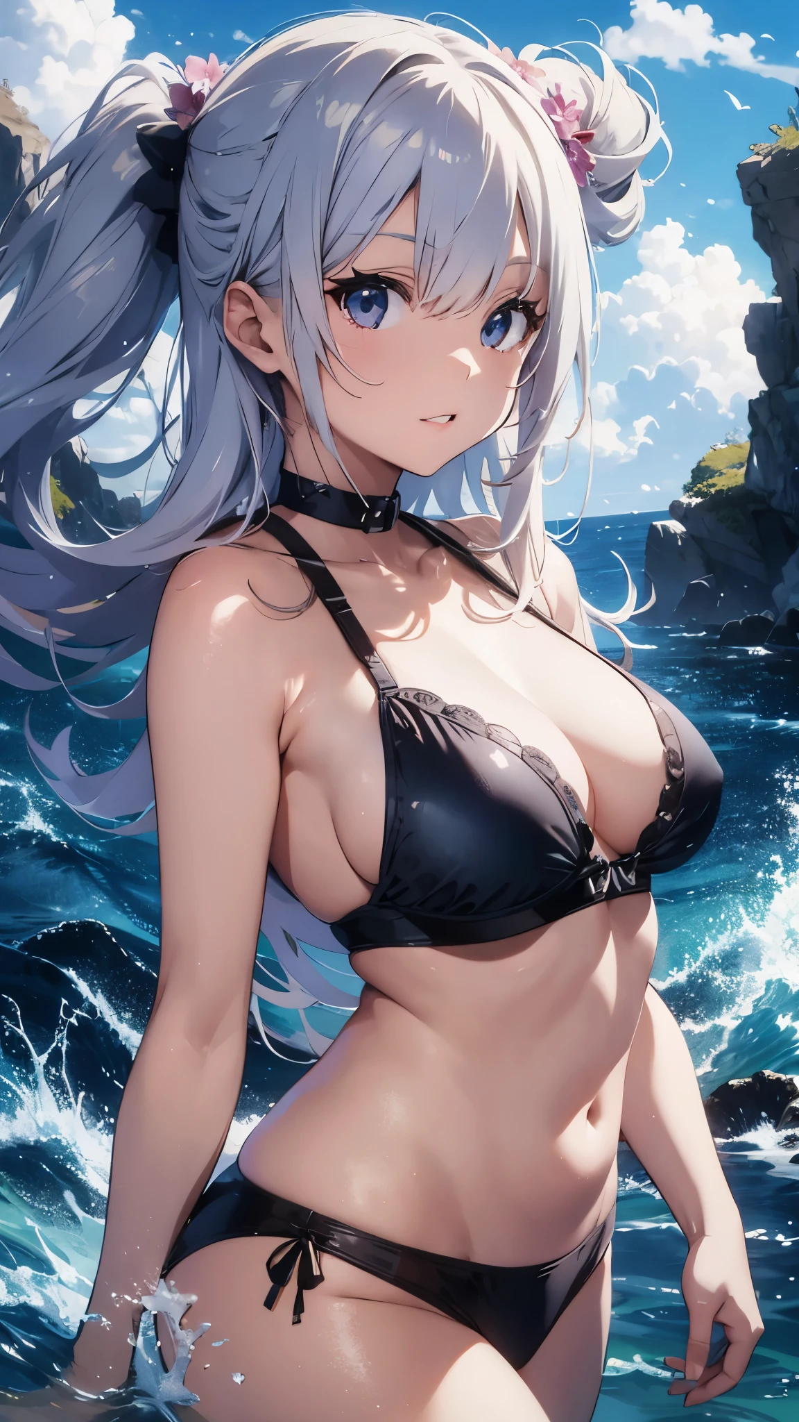 4K,8k,Silver-haired girl drawn in high resolution Japanese anime style、whole body、Women in white bikinis taking photos on a deserted beach, model bikini, , Young and cute gravure idol, Posing together in bras, Russian and Japanese mix, sakimichan, Asian woman, Wear a swimsuit, that'that'that'that'that'that'that'that'that'that'that'that'that'that'that'that'that'that'that'that'that'that'that'that'that'It's hot with the shining sun, Japanese Model, Cute Core, sakimichan hdri, Young Gravure Idol, Chubby