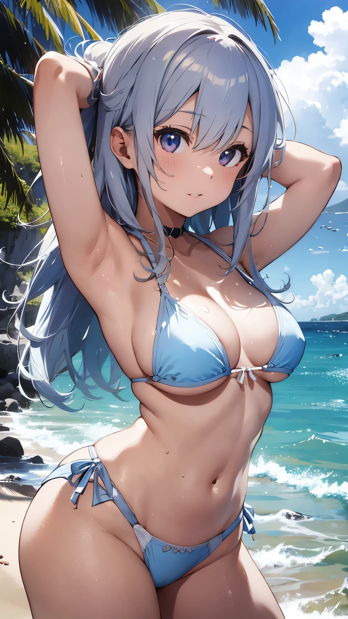 4K,8k,Silver-haired girl drawn in high resolution Japanese anime style、whole body、Women in white bikinis taking photos on a deserted beach, model bikini, , Young and cute gravure idol, Posing together in bras, Russian and Japanese mix, sakimichan, Asian woman, Wear a swimsuit, that'that'that'that'that'that'that'that'that'that'that'that'that'that'that'that'that'that'that'that'that'that'that'that'that'It's hot with the shining sun, Japanese Model, Cute Core, sakimichan hdri, Young Gravure Idol, Chubby