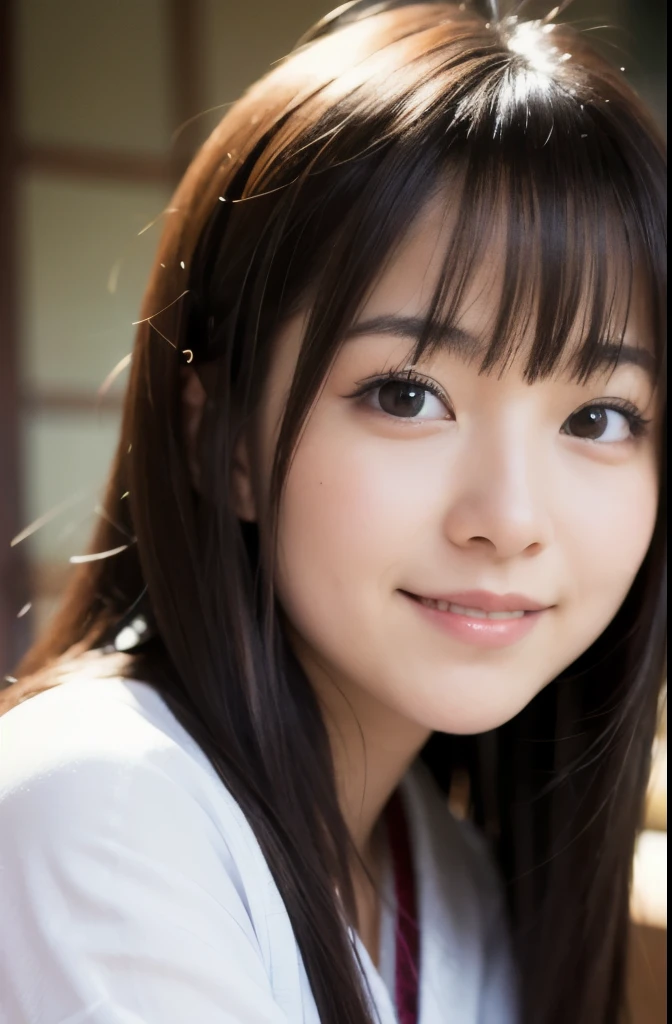 best quality, face focus, soft light, ultra high res, (photorealistic:1.4), RAW photo,(Shinozaki Ai), white skin,
1japanese girl, solo, cute, kawaii, smile, (pupil, lights in the eyes), detailed beautiful face, busty,(high resolution detail of human skin texture),(long hair),(portrait), upper body, white traditional kimono, in the Japanese-style room,