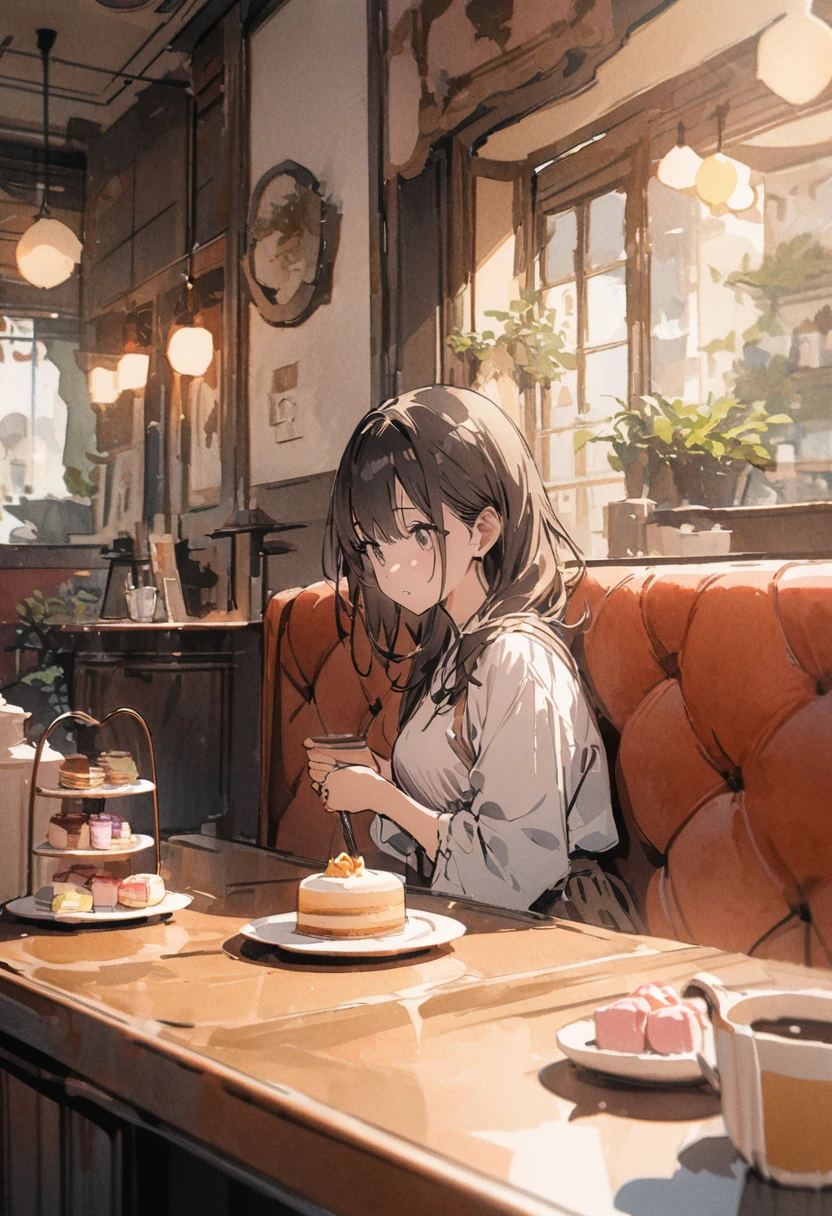 high resolution,high quality,High definition,woman eating macarons,coffee shop,happy look