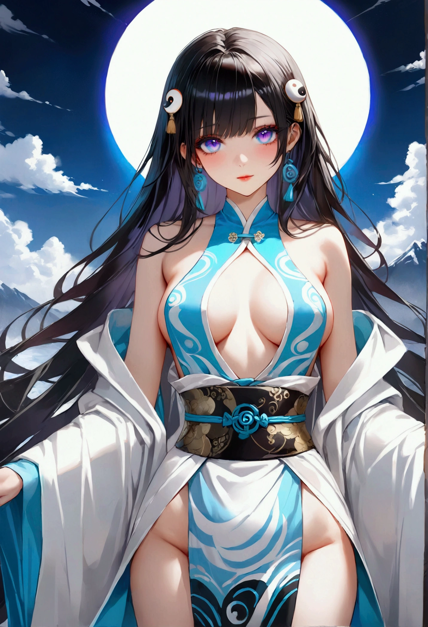 1 woman, ((detailed eyes:1.2)), wearing transparent miko outfit, nsfw, sexy, sensual, sleeveless, sideboob, masterpiece, top quality, best quality, official art, beautiful and aesthetic:1.2), extreme detailed, colorful, highest detailed