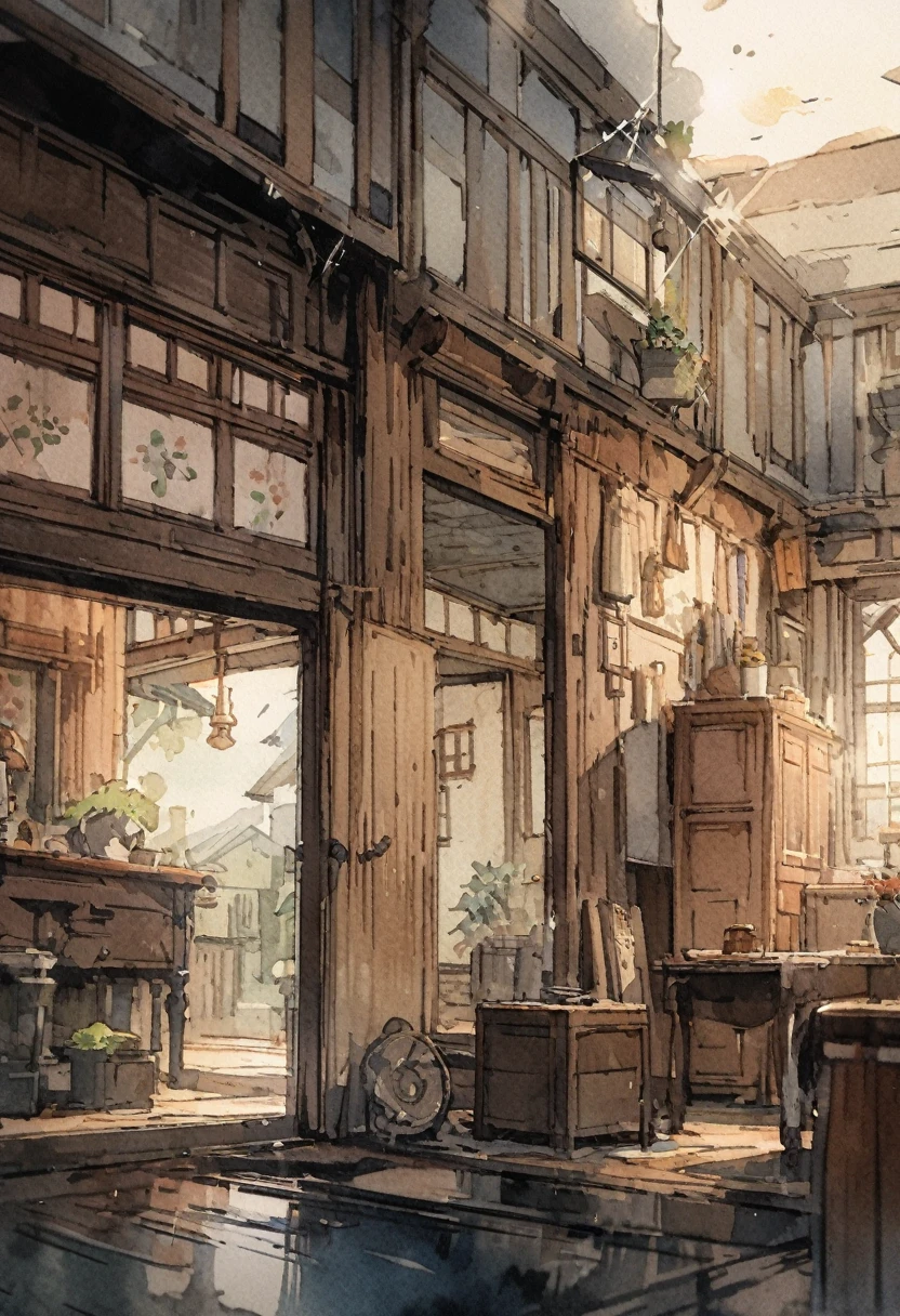 masterpiece,最high quality,Very detailed,High resolution backgrounds,8k,there is nothing,high quality,break,japanese manga style, sketch, Watercolor Colors,A town with a nice atmosphere,antique interior,Stylish interior,Town、thunder、lightning 