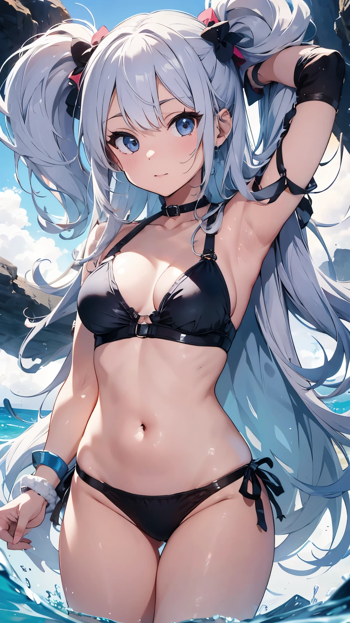 4K,8k,Silver-haired girl drawn in high resolution Japanese anime style、whole body、Women in white bikinis taking photos on a deserted beach, model bikini, , Young and cute gravure idol, Posing together in bras, Russian and Japanese mix, sakimichan, Asian woman, Wear a swimsuit, that'that'that'that'that'that'that'that'that'that'that'that'that'that'that'that'that'that'that'that'that'that'that'that'that'It's hot with the shining sun, Japanese Model, Cute Core, sakimichan hdri, Young Gravure Idol, Chubby