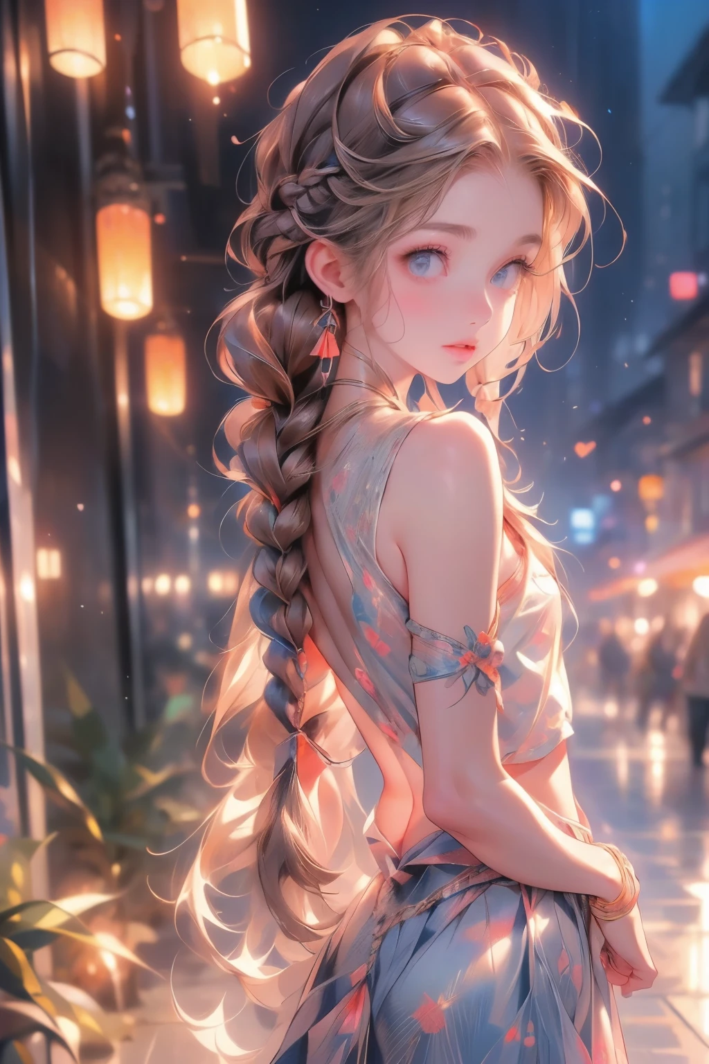  ((best quality)), ((masterpiece)), (detailed), 1girl, (big forhead:1.2),extremely detailed cute anime face, (((flat chest))), (flat chest:1.1),((((long twin braids,tight braids,long braid,braided hair,long hair)))),intricate eyes,beautiful detailed eyes,symmetrical eyes,(((detailed face))),beautiful detailed lips, looking at this, (((embarrassed))),(horrified expression),(panic),(crying),highres,(best quality),(ultra detailed,extremely detailed),perfect face details, ((masterpiece:1.4, best quality))+, (ultra detailed)+, long twintails, cute girl, (flat chest:1.1), small breasts, slim body, skinny, (narrow hips), prominent collarbones, skinny arms, flat stomach, visible hip bones, long hair, red hair, white hair, blonde hair, dark hair, ponytail, thick ponytail, heavy ponytail, small breasts, perfect face, small breasts (flat chest:1.1), NSFW, long revealing gown,Detailed body，Full limbs，(from behind), (turning), NSFW, (flat chest:1.1), nude 