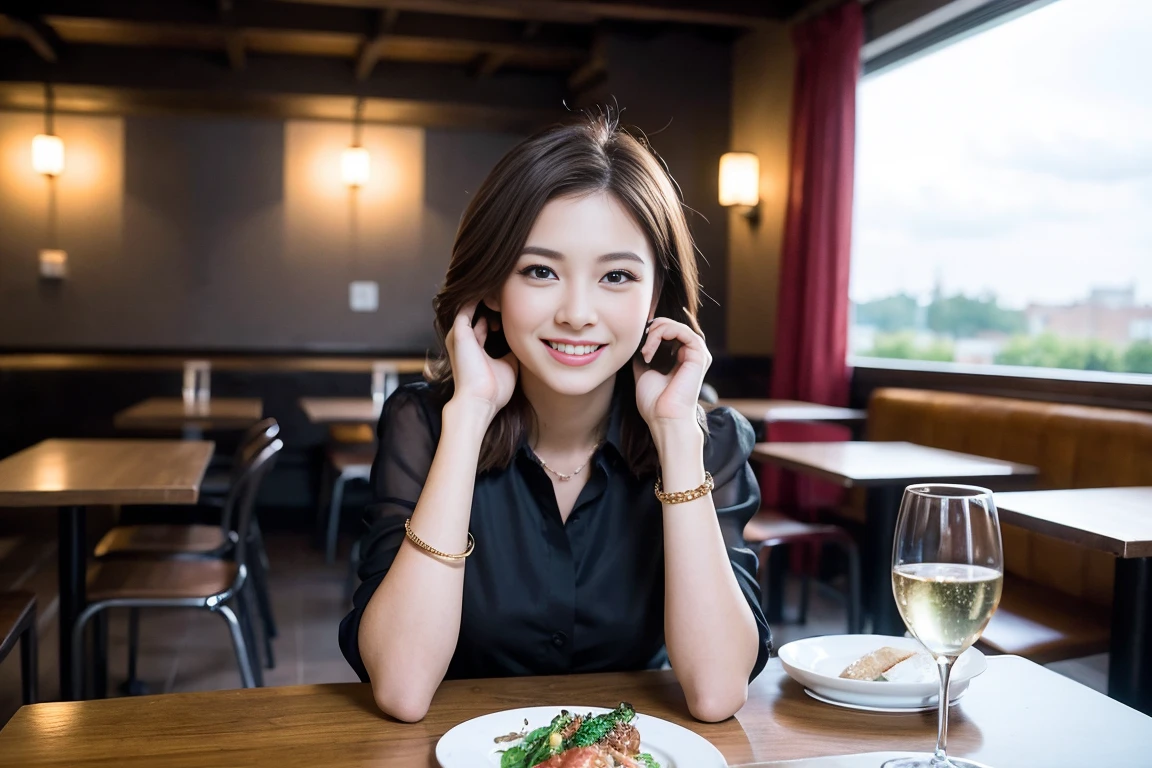 ((Highest quality、8k、masterpiece:1.3))、slimカップル、modelカップル、(Realistic, Intricate details:1.2), full-course dinner、Wine Party、Amazing view of the sunset sky and clouds、A bright smile、The wonderfulness of smile、Bright image、The beauty of wine, Beautiful Face, blue eyes, The light shines on your face, blush, short hair,Bright Face、 (42 years old), 39 years old, red wine 、Appetizers、Italian food、Wine bottle、Champagne、sparkling wine、Two beauties、Brown Hair、Shortcuts、Long sleeve shirt、dress、Beautiful woman 1, (slimな顔), (The body is slim), (Brown Hair), (Shortcuts), cheeks turn a little red,Attractive beauty、restaurant, In a prominent place (From the waist up) Nova Frog Style, actress, model, Upper Body, White wine, slim, wine glass, 中央に置かれたwine glass, smile, (smile: 1.15), Beautiful fine grain, Depth f/2,saturation, High Contrast, Strong light and shadow,Moist Body:1.5、3D texture、Delicate eyes、Brown Hair、The hair is very shiny、