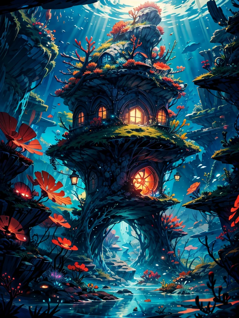 A magician,拿着手枪 colorful small fishes, colorful coral reef, fantasy sea, Dynamic Angle, rest,detailed,Practical,4k 高度detailed数字艺术,Octane Rendering, Bioluminescence, rest 8K resolution concept art, realism,Produced by Mappa studios,masterpiece,best quality,Official Art,illustration,Clear lines,(Cool_color),Perfect composition,absurd, fantasy,Focus,Rule of Thirds