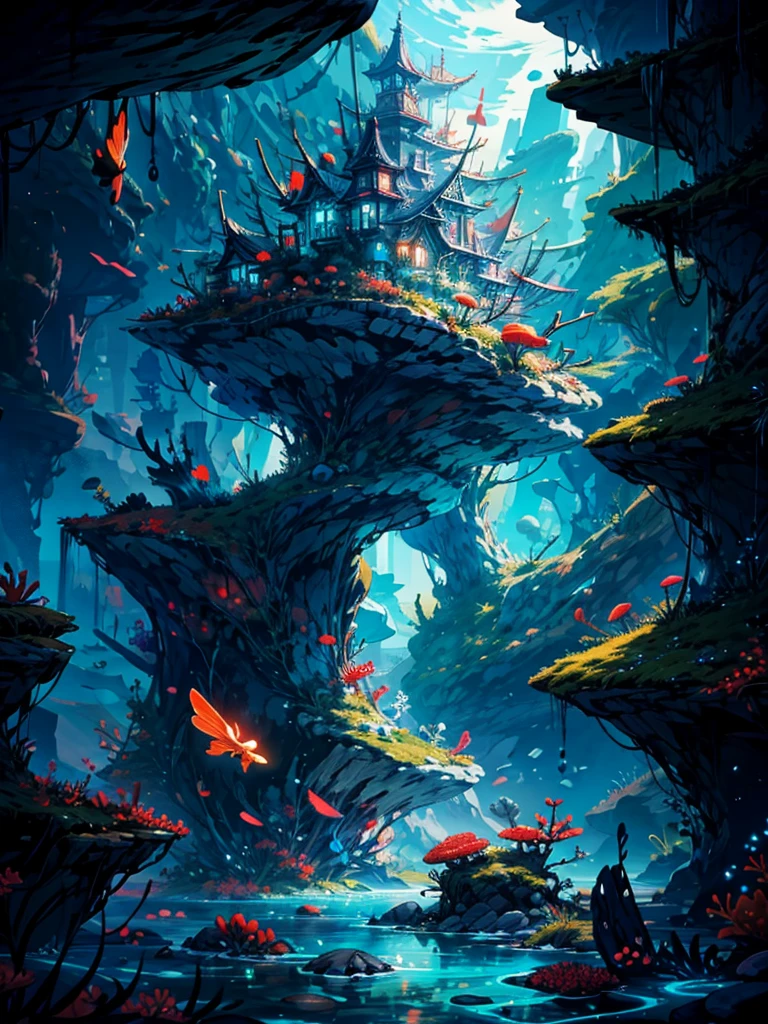 A magician,拿着手枪 colorful small fishes, colorful coral reef, fantasy sea, Dynamic Angle, rest,detailed,Practical,4k 高度detailed数字艺术,Octane Rendering, Bioluminescence, rest 8K resolution concept art, realism,Produced by Mappa studios,masterpiece,best quality,Official Art,illustration,Clear lines,(Cool_color),Perfect composition,absurd, fantasy,Focus,Rule of Thirds