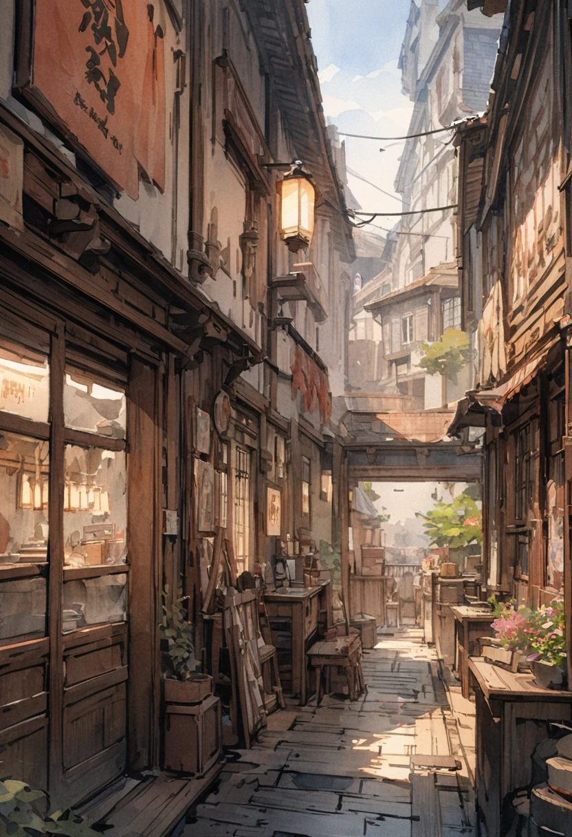 masterpiece,最high quality,Very detailed,High resolution backgrounds,8k,there is nothing,high quality,break,japanese manga style, sketch, Watercolor Colors,A town with a nice atmosphere,antique interior,Stylish interior,Town、thunder、lightning 