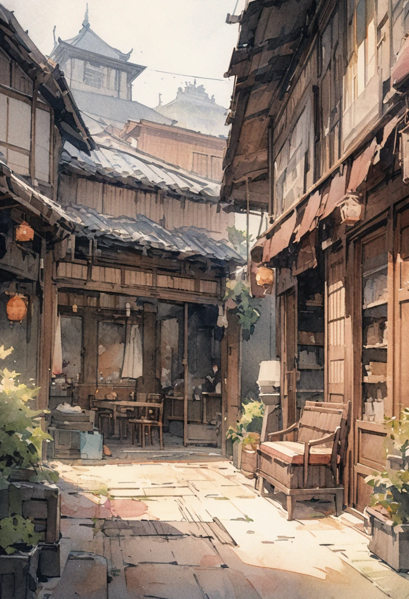 masterpiece,最high quality,Very detailed,High resolution backgrounds,8k,there is nothing,high quality,break,japanese manga style, sketch, Watercolor Colors,A town with a nice atmosphere,antique interior,Stylish interior,Town、thunder、lightning 