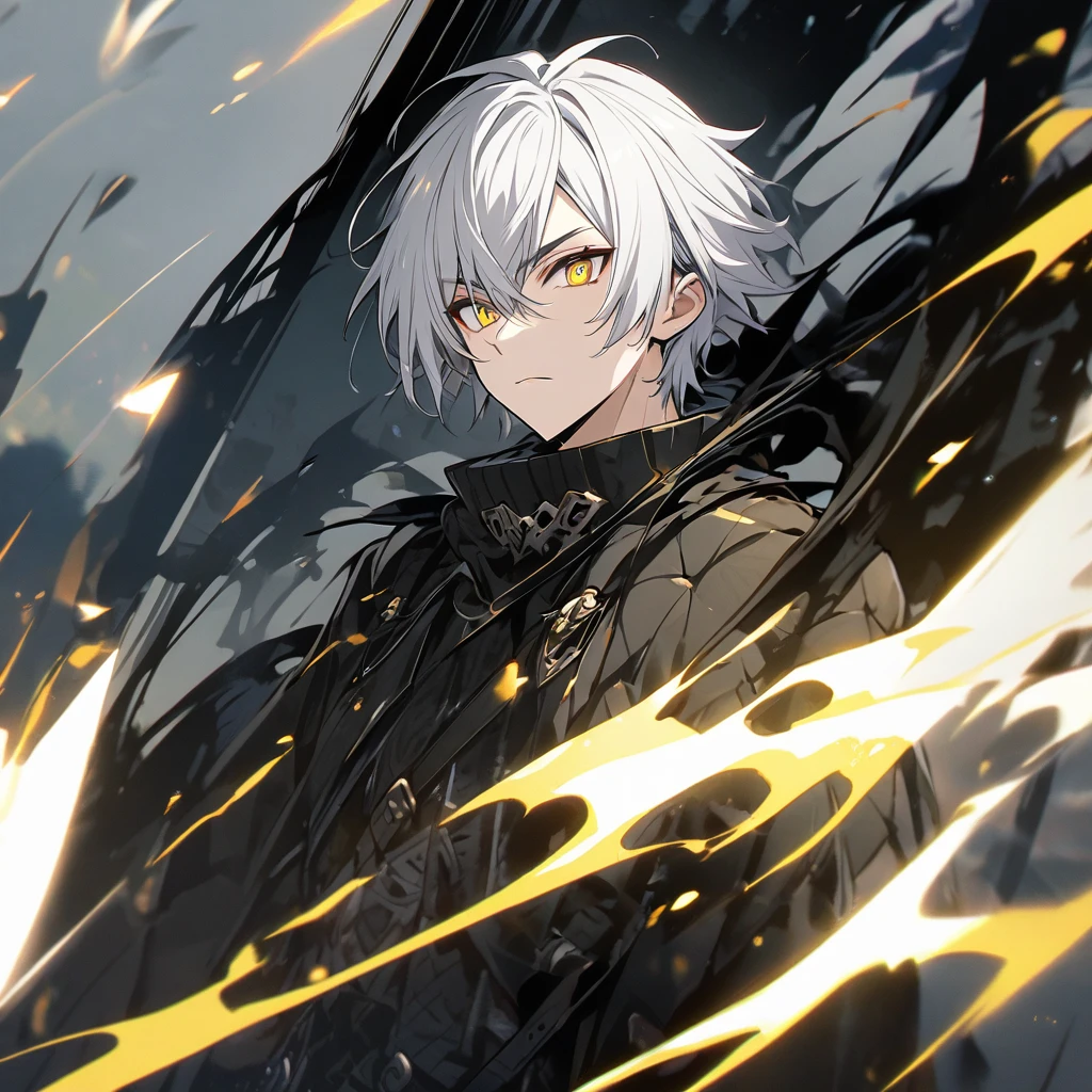 man, yellow eyes, white hair, black rob